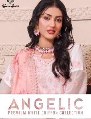 ANGELIC EXCLUSIVE WHITE SEMI STITCHED CHIFFON COLLECTION BY UMER AAYAN_001