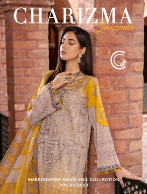 Charizma swiss miss Embroidered swiss voil collection with Embroidered chiffon duppata vol.01 By Riaz arts_001