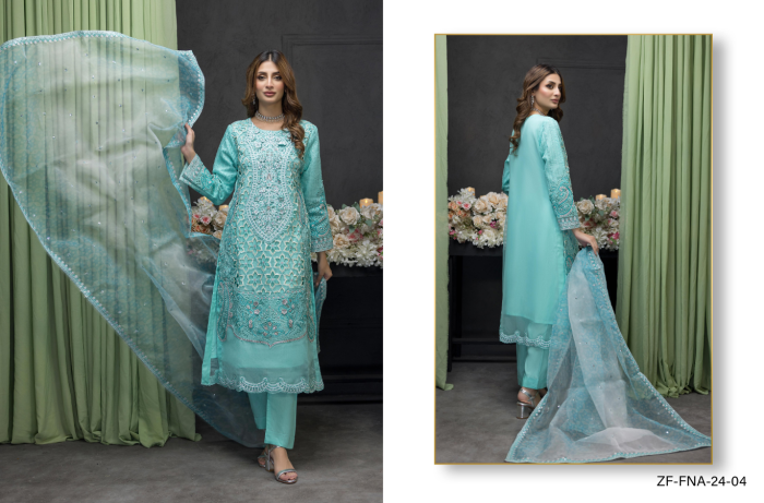FEIONA ORGANZA STITICHED EMBROIDERED COLLECTION BY ZAINAB FAZLANI - Image 5